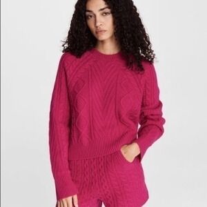 Rag & Bone Pierce Cashmere Cable Knit Long Sleeve Crewneck Plum Pink Sweater NWT